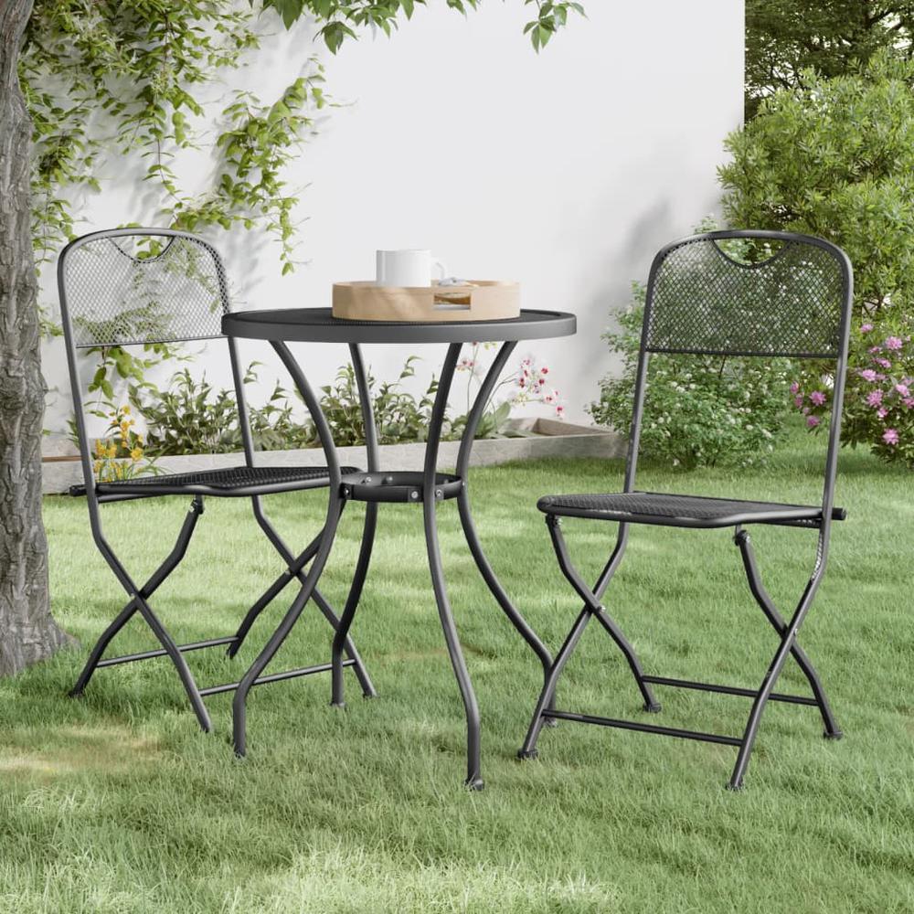 3 Piece Patio Dining Set Expanded Metal Mesh Anthracite. Picture 11