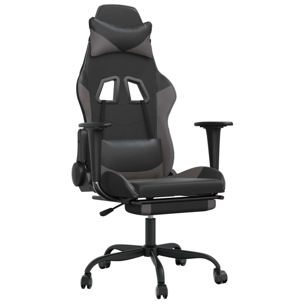 Massage Gaming Chair with Footrest Black&Gray Faux Leather. Picture 1