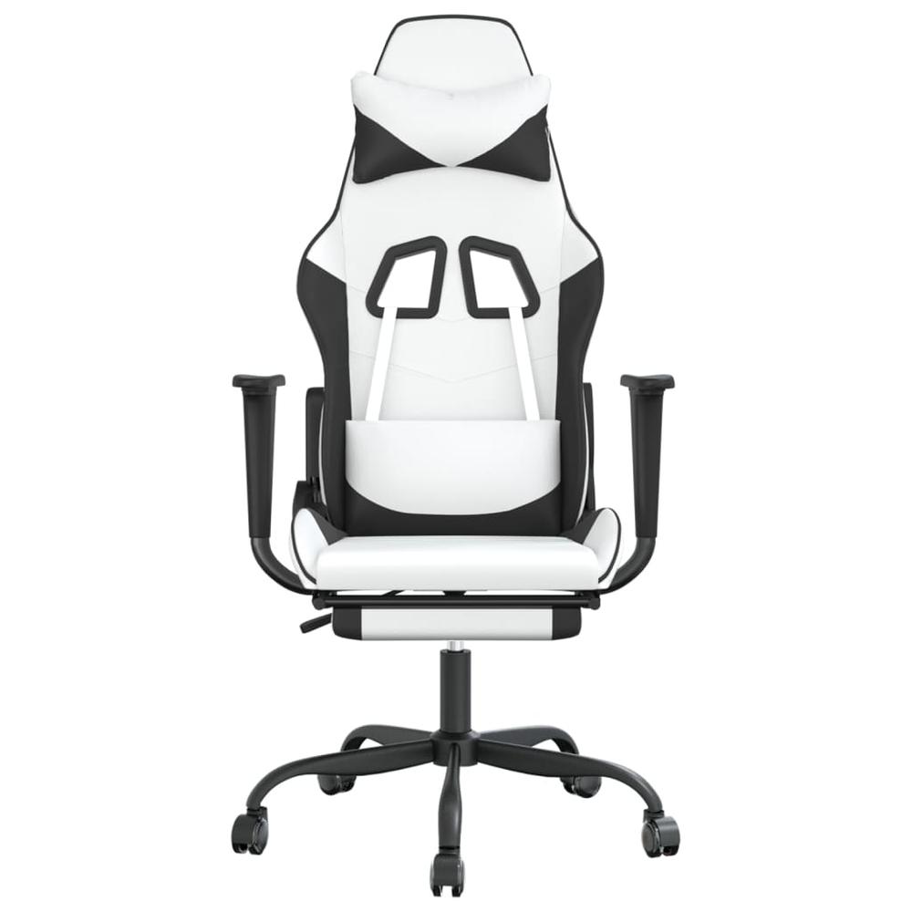 Massage Gaming Chair with Footrest White&Black Faux Leather. Picture 3