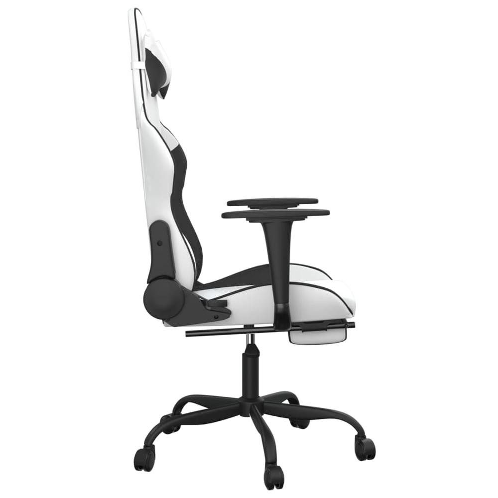 Massage Gaming Chair with Footrest White&Black Faux Leather. Picture 4
