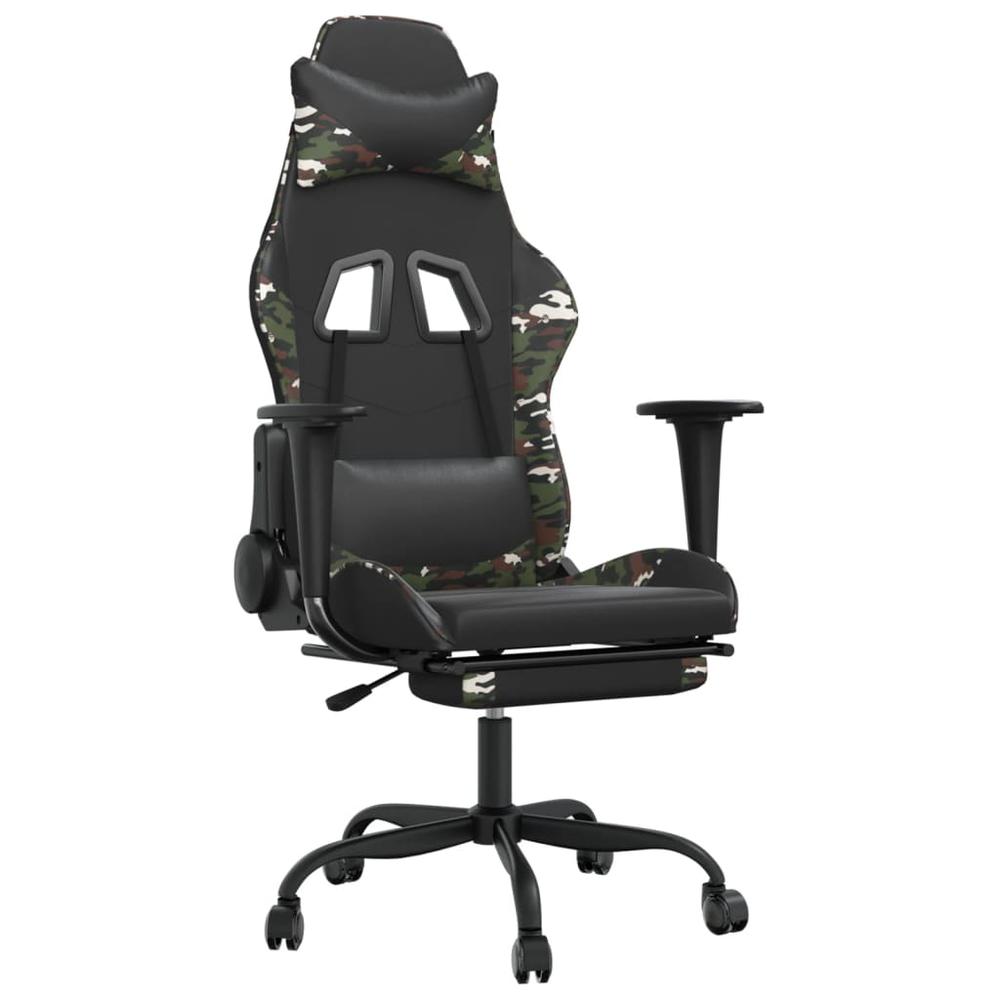 Massage Gaming Chair with Footrest Black&Camouflage Faux Leather. Picture 1