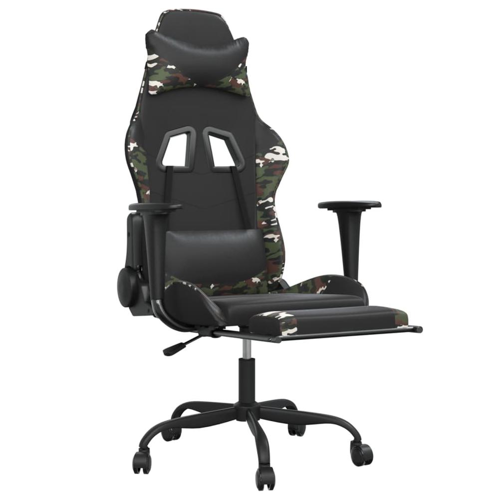 Massage Gaming Chair with Footrest Black&Camouflage Faux Leather. Picture 2