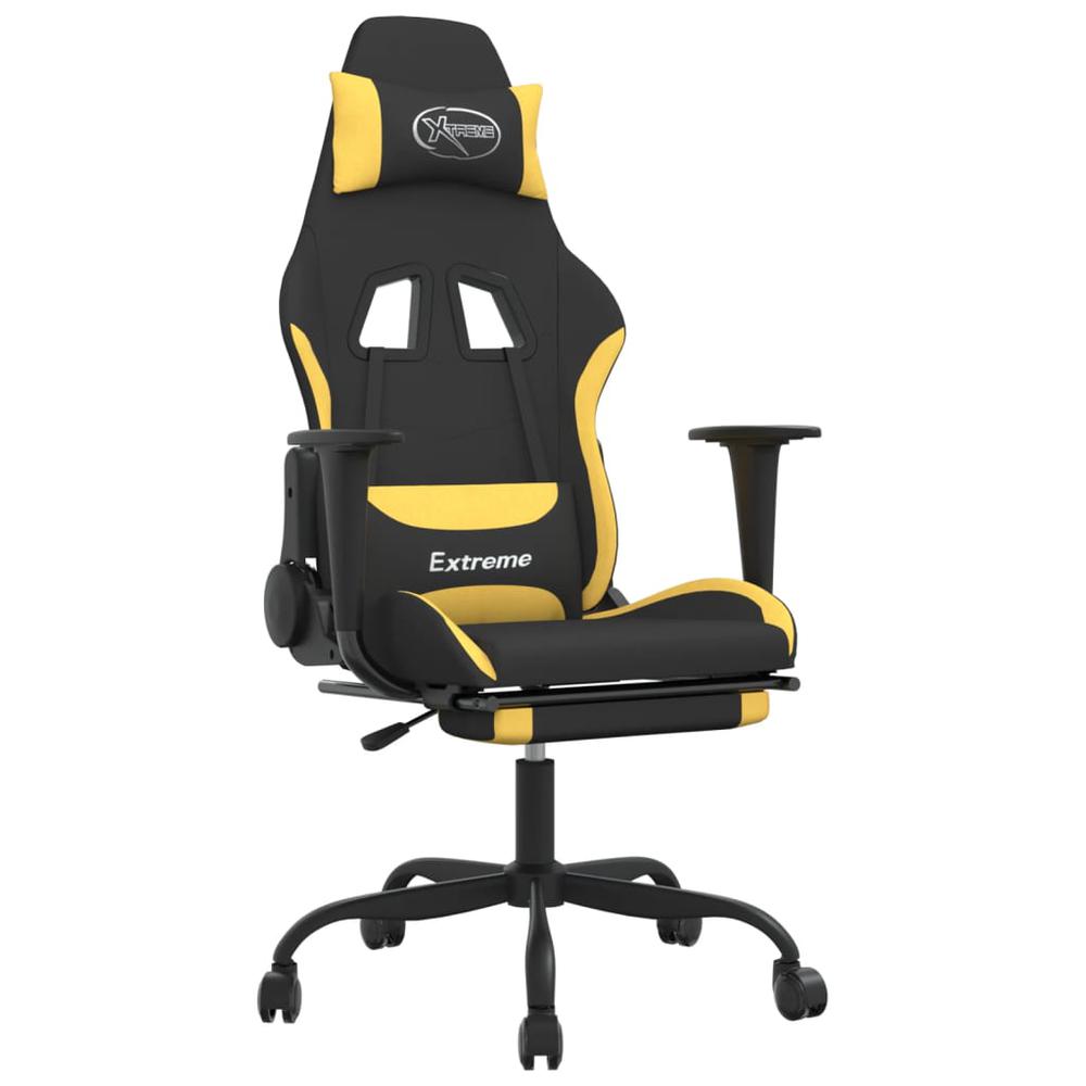 Massage Gaming Chair with Footrest Black and Yellow Fabric. Picture 1