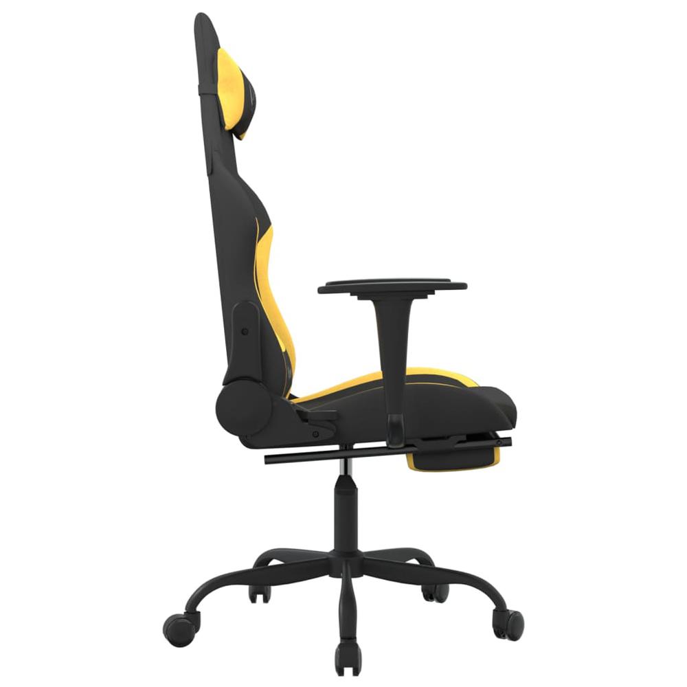 Massage Gaming Chair with Footrest Black and Yellow Fabric. Picture 4