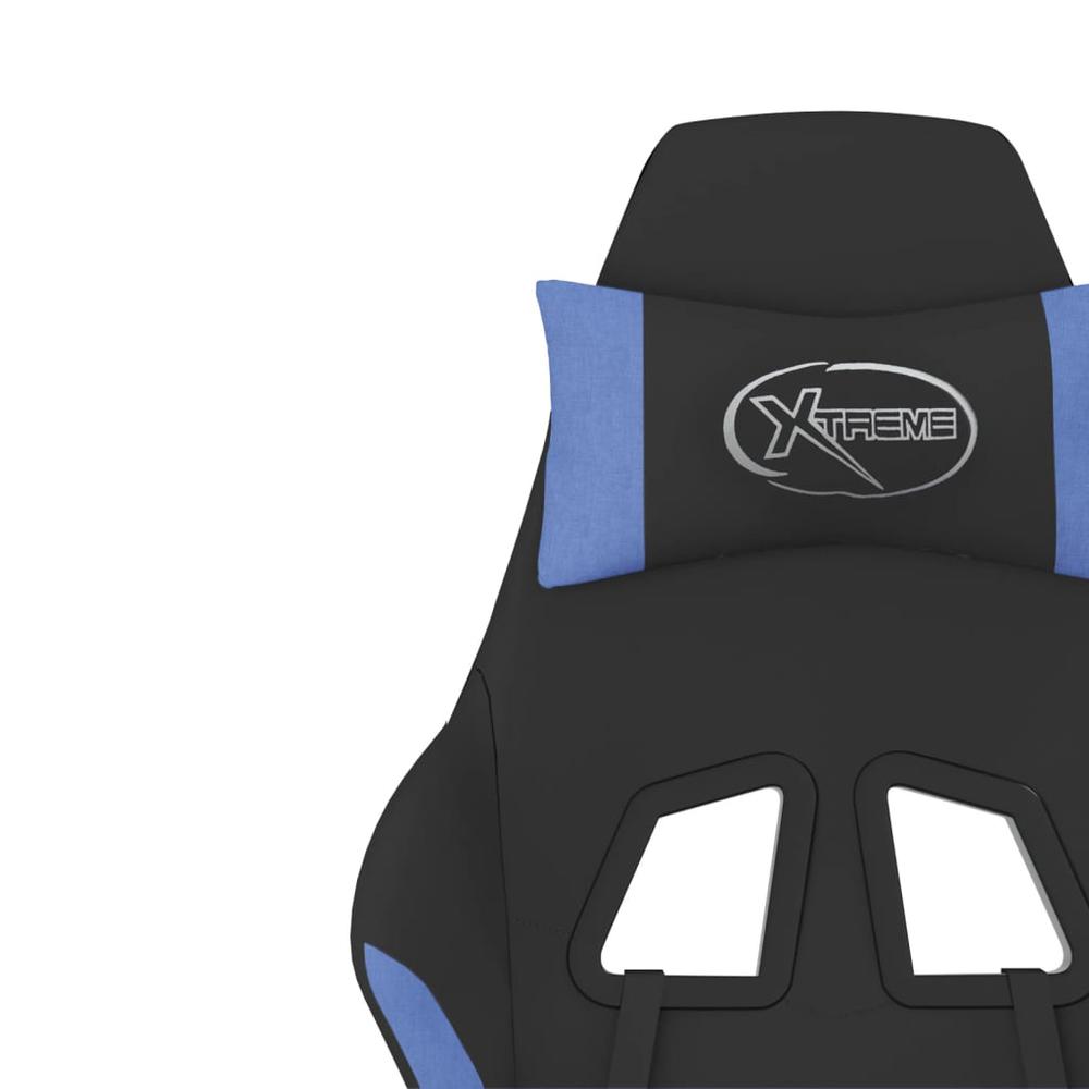 Massage Gaming Chair with Footrest Black and Blue Fabric. Picture 7