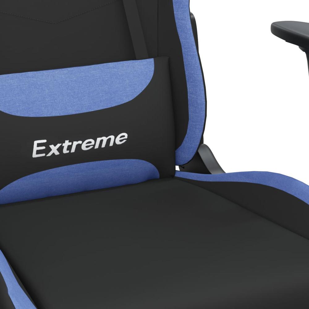 Massage Gaming Chair with Footrest Black and Blue Fabric. Picture 8