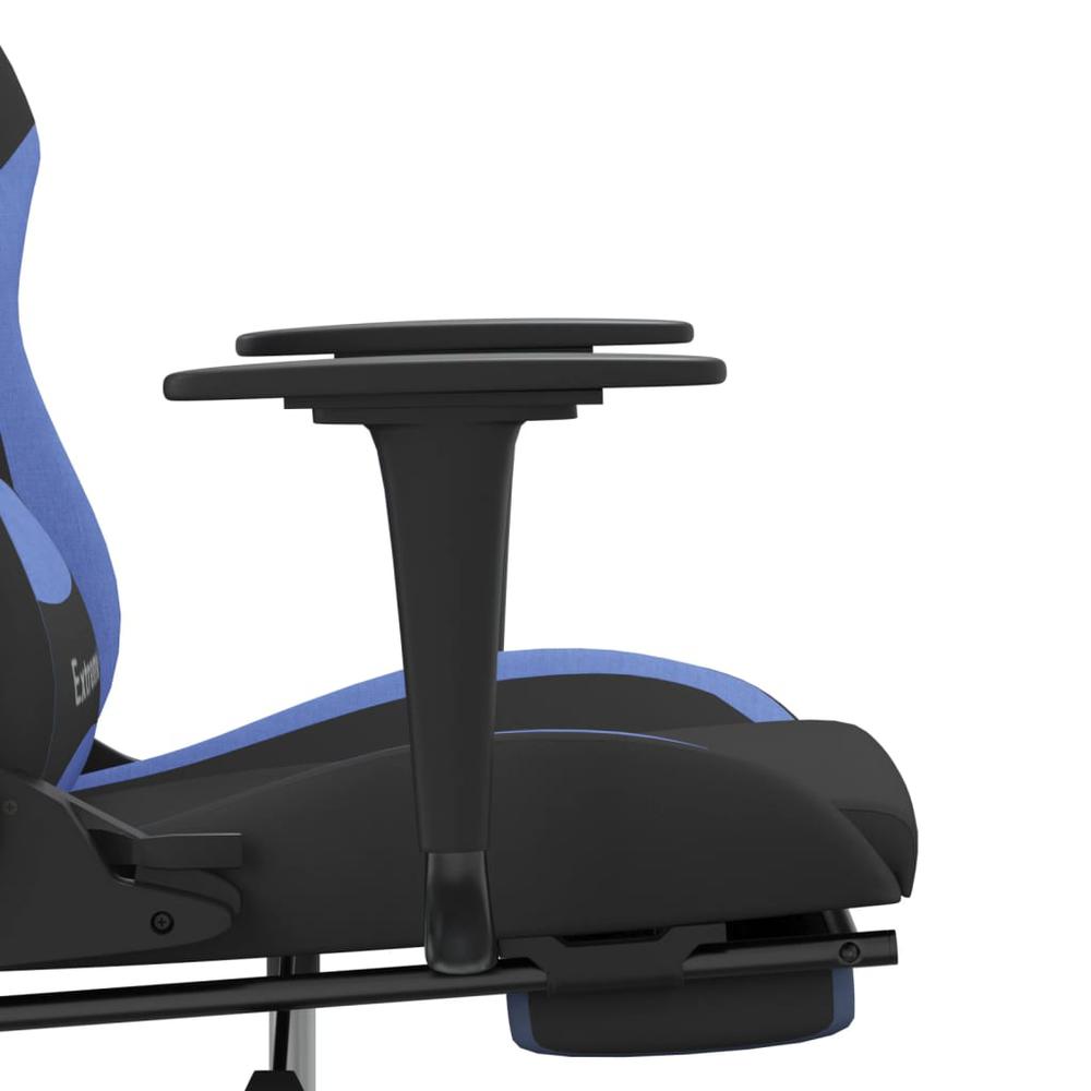 Massage Gaming Chair with Footrest Black and Blue Fabric. Picture 9