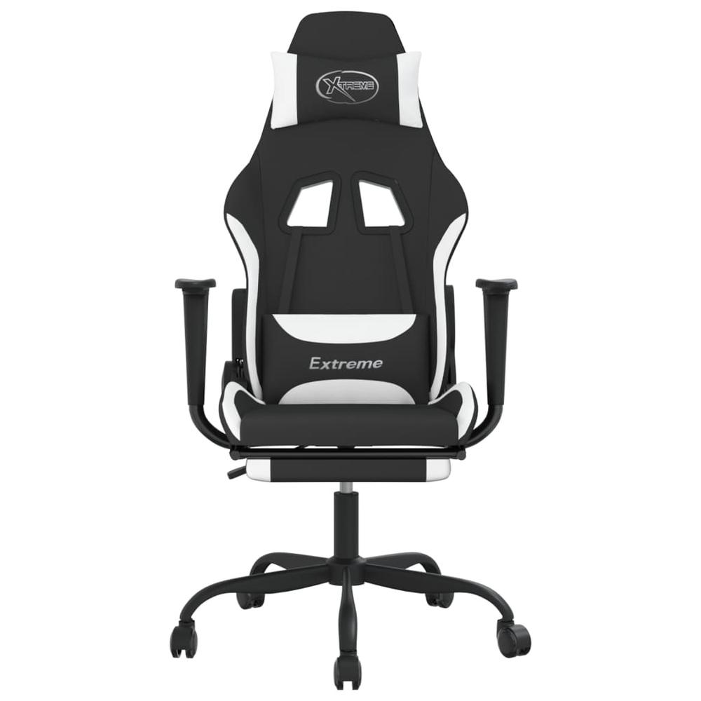 Massage Gaming Chair with Footrest Black and White Fabric. Picture 2