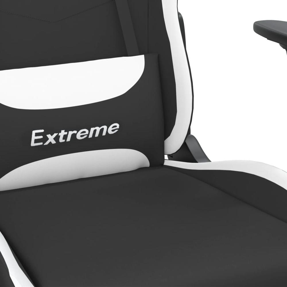 Massage Gaming Chair with Footrest Black and White Fabric. Picture 8
