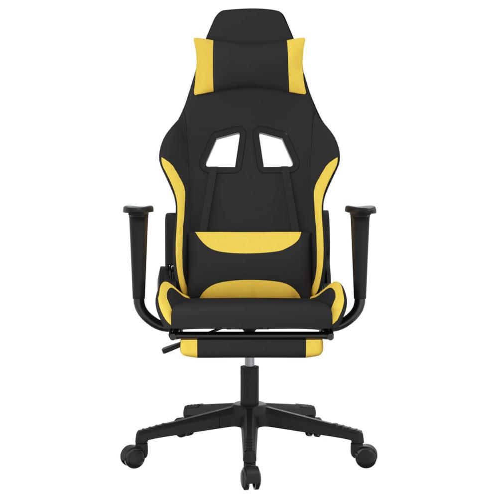 Massage Gaming Chair with Footrest Black and Yellow Fabric. Picture 2