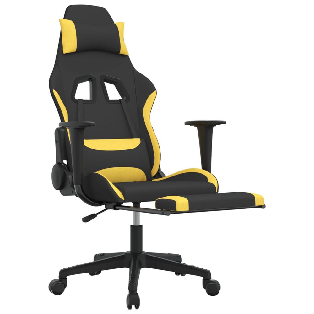 Massage Gaming Chair with Footrest Black and Yellow Fabric. Picture 5