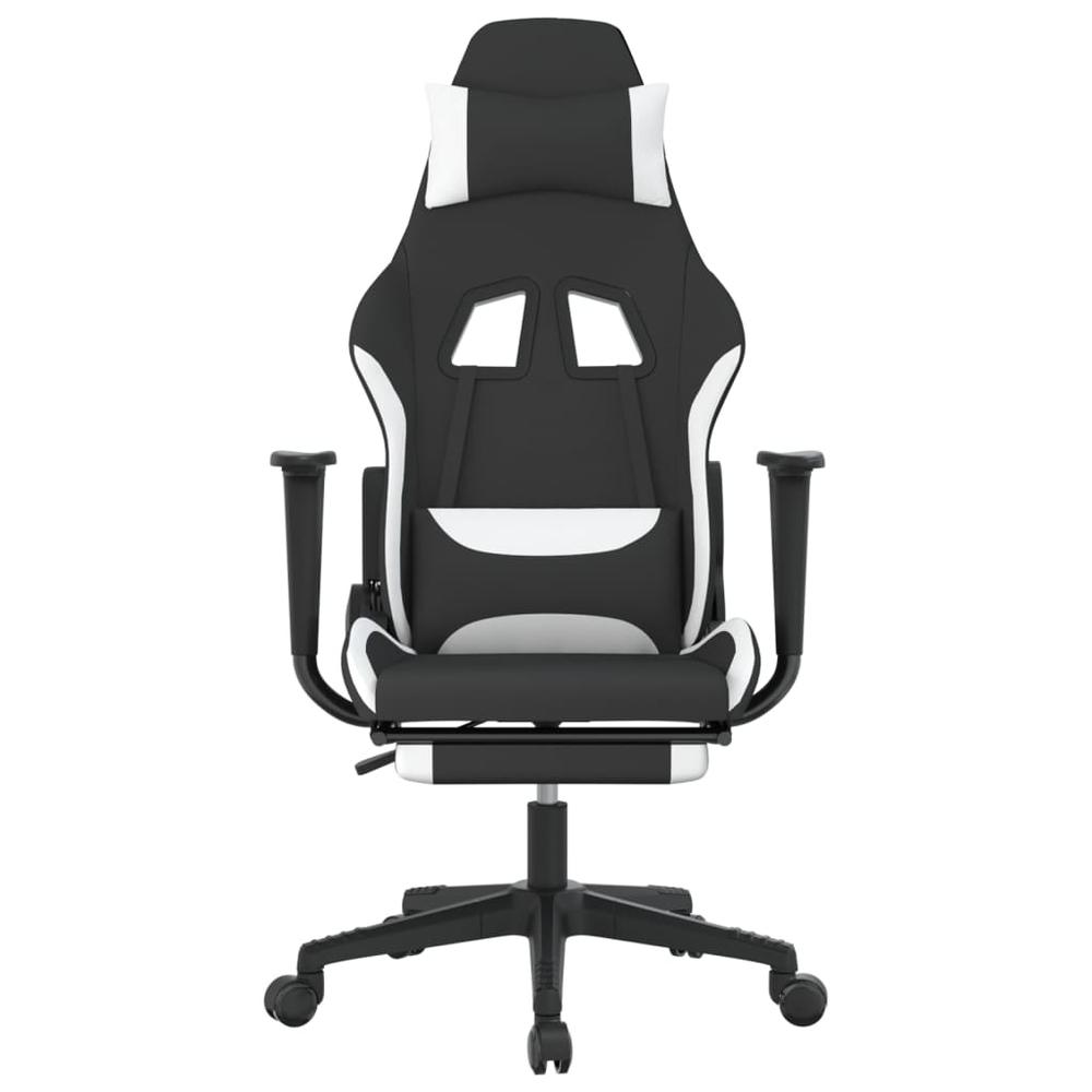 Massage Gaming Chair with Footrest Black and White Fabric. Picture 2