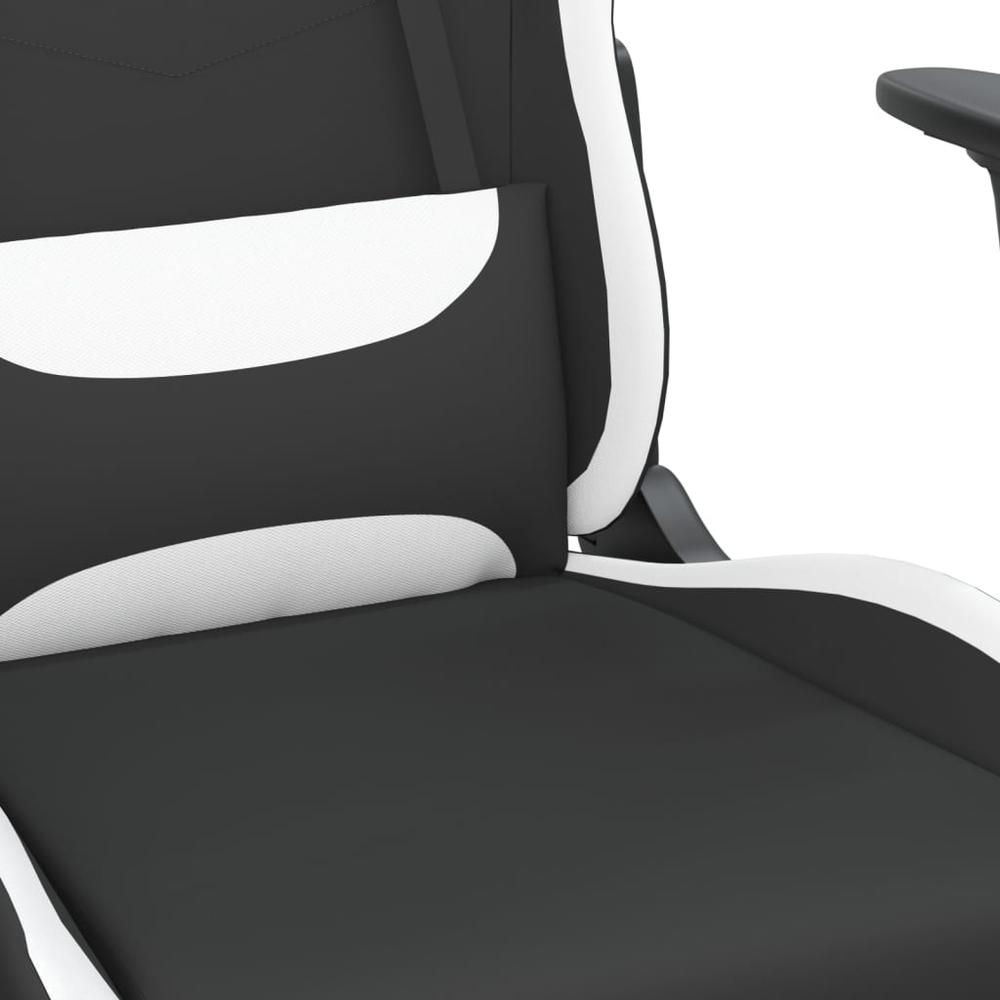 Massage Gaming Chair with Footrest Black and White Fabric. Picture 6