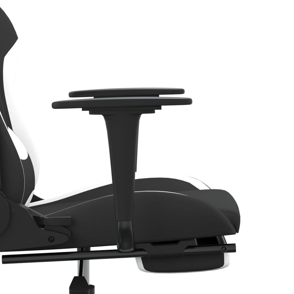 Massage Gaming Chair with Footrest Black and White Fabric. Picture 8