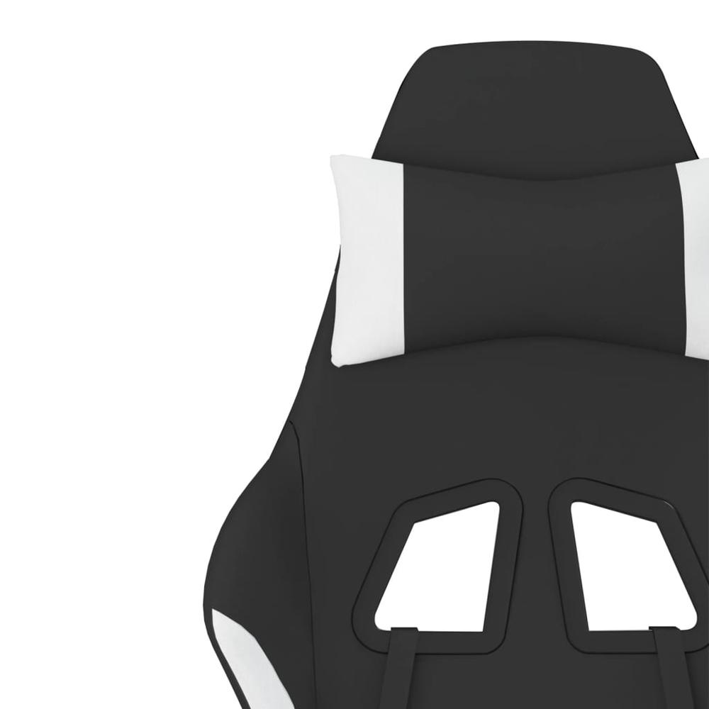 Massage Gaming Chair with Footrest Black and White Fabric. Picture 9
