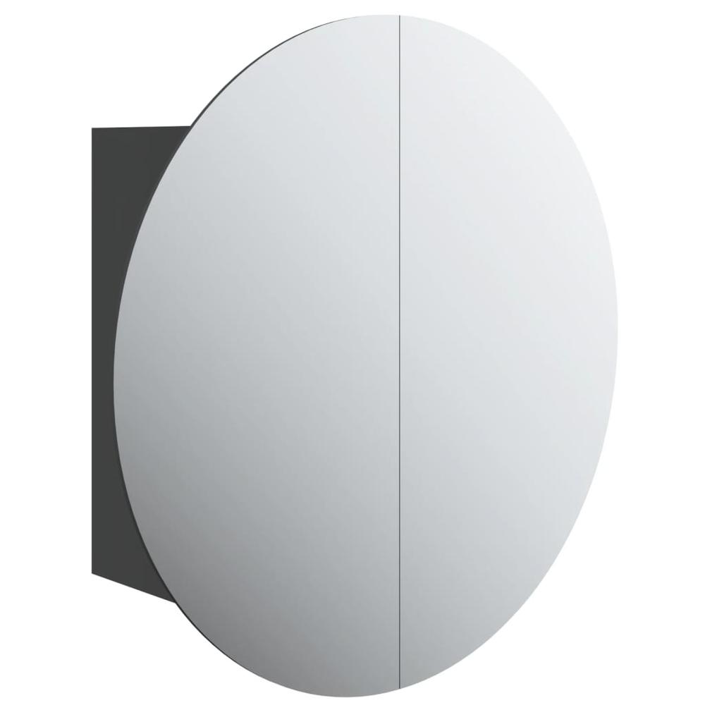 Bathroom Cabinet with Round Mirror&LED Black 15.7"x15.7"x6.9". Picture 1