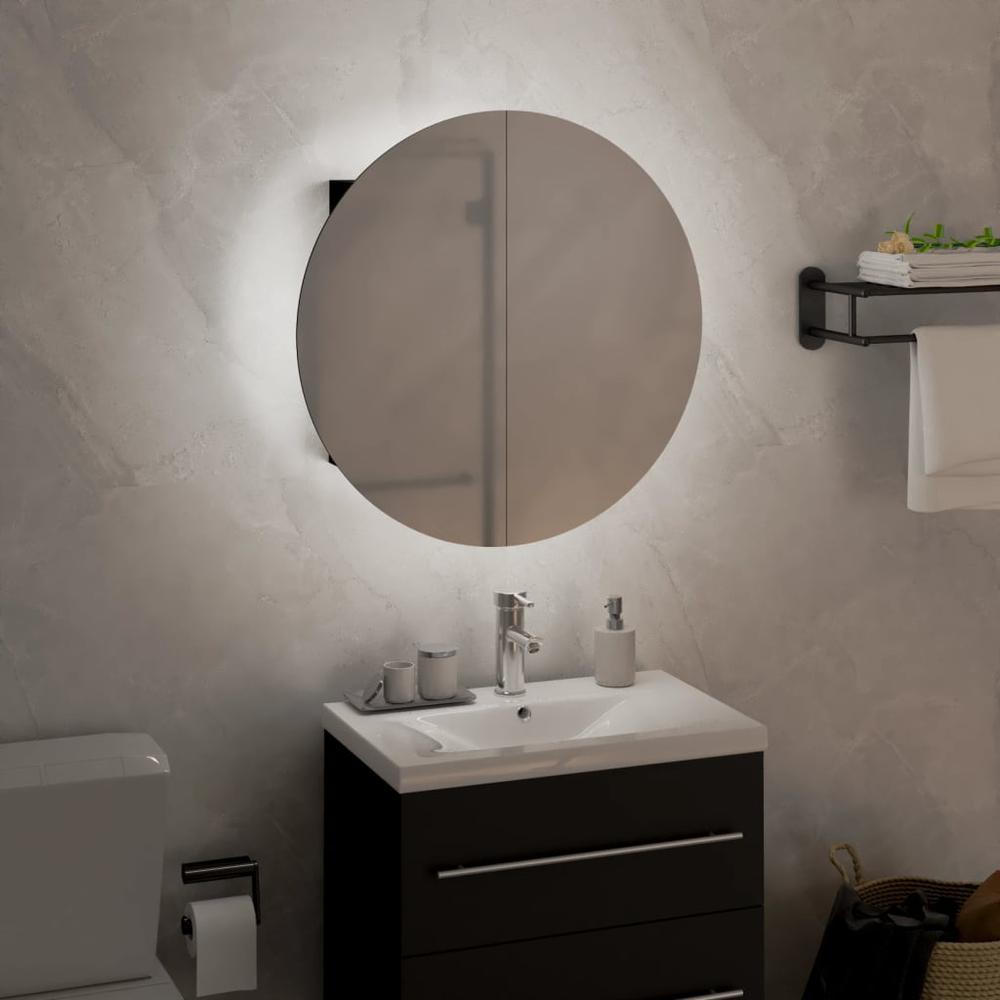 Bathroom Cabinet with Round Mirror&LED Black 15.7"x15.7"x6.9". Picture 2