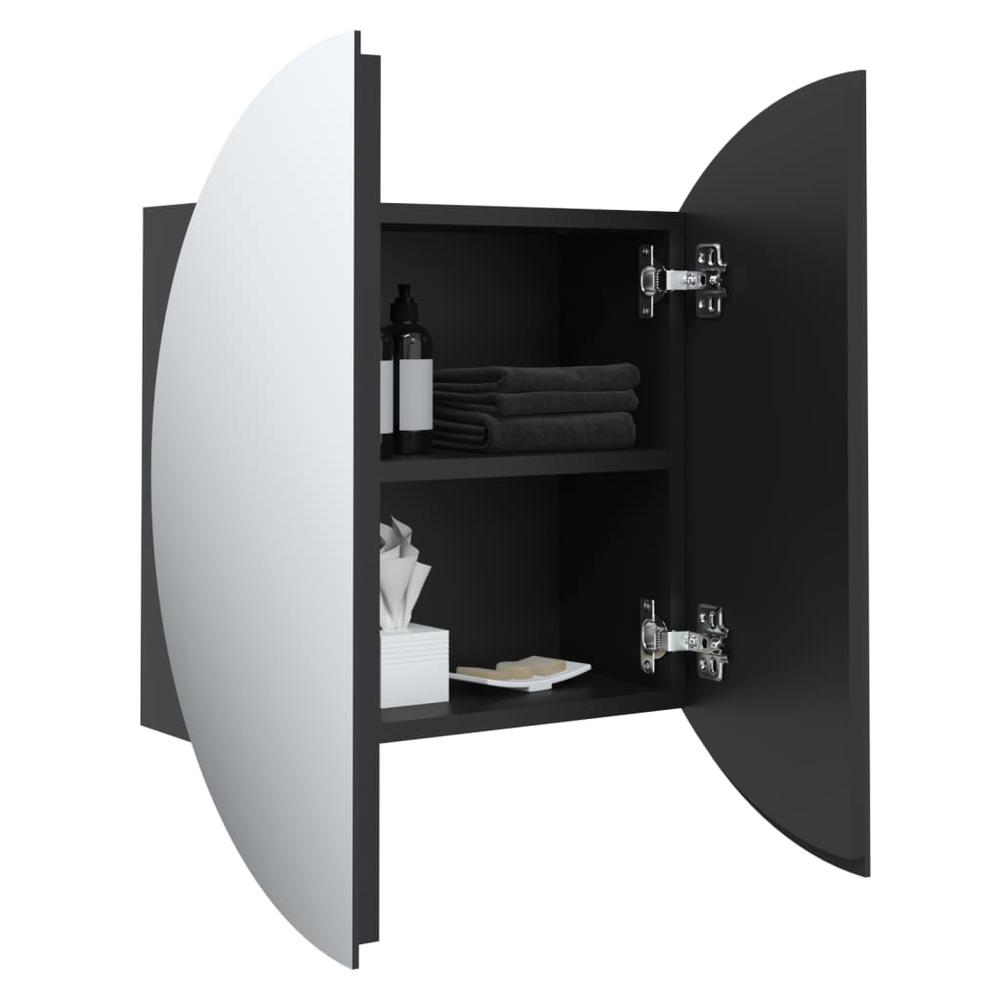 Bathroom Cabinet with Round Mirror&LED Black 15.7"x15.7"x6.9". Picture 4