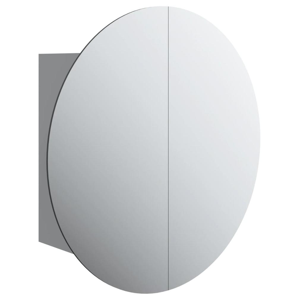 Bathroom Cabinet with Round Mirror&LED Gray 15.7"x15.7"x6.9". Picture 1