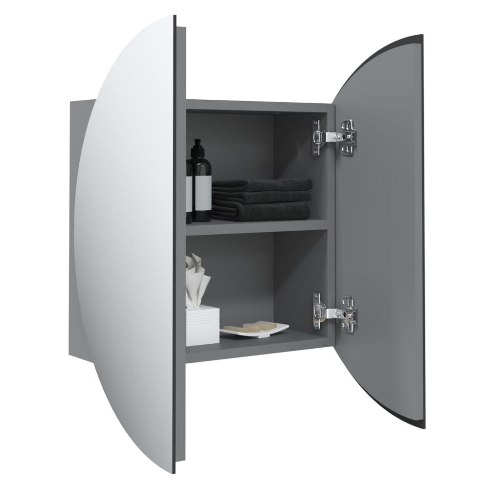 Bathroom Cabinet with Round Mirror&LED Gray 15.7"x15.7"x6.9". Picture 4