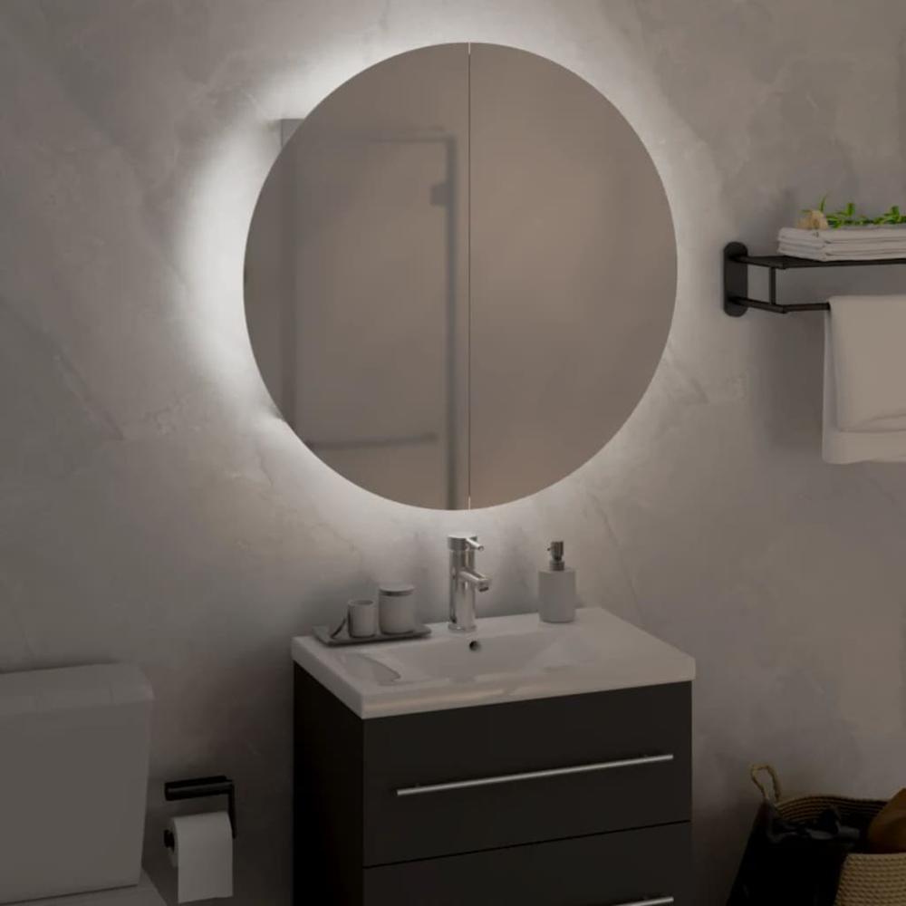 Bathroom Cabinet with Round Mirror&LED White 18.5"x18.5"x6.9". Picture 2