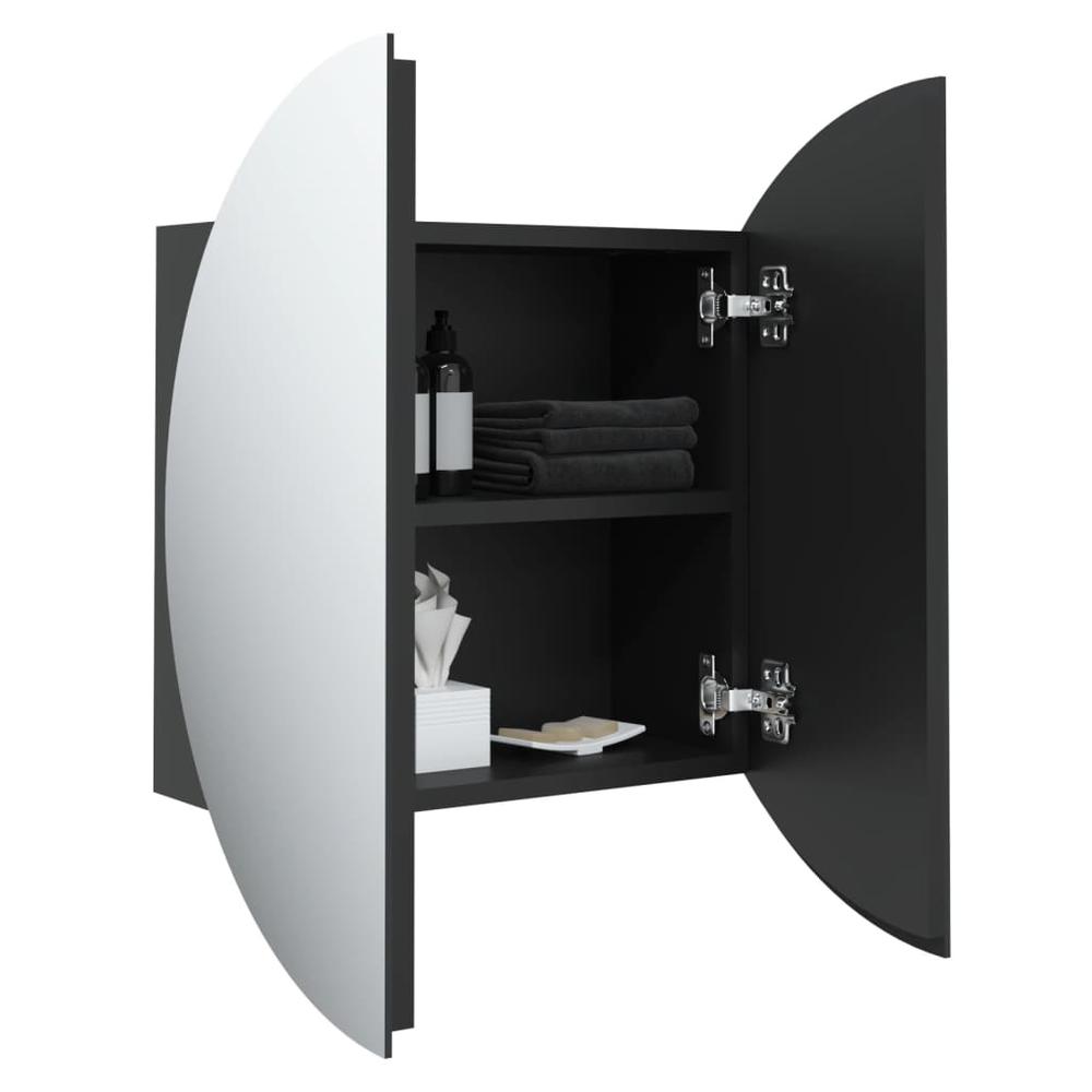 Bathroom Cabinet with Round Mirror&LED Black 18.5"x18.5"x6.9". Picture 4