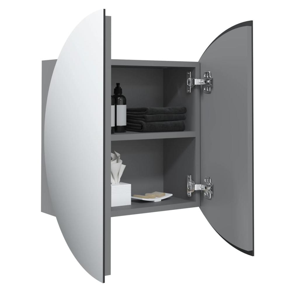 Bathroom Cabinet with Round Mirror&LED Gray 18.5"x18.5"x6.9". Picture 4