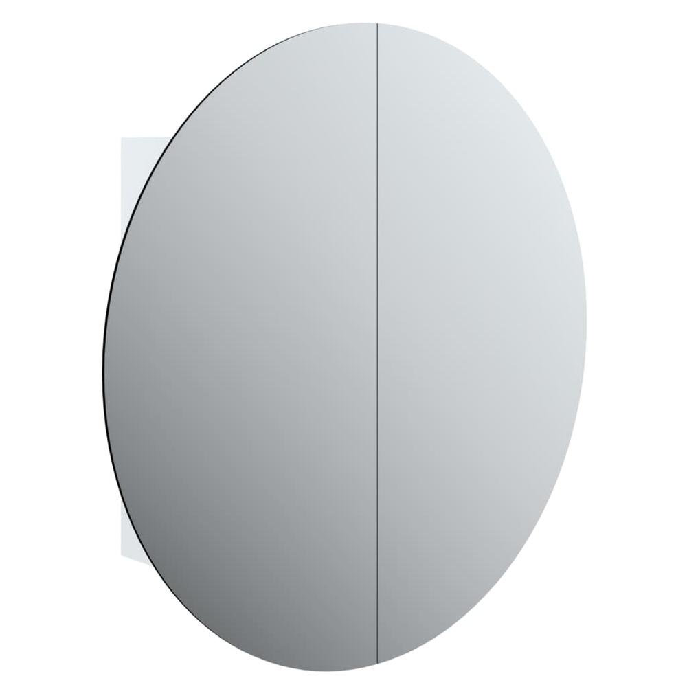 Bathroom Cabinet with Round Mirror&LED White 21.3"x21.3"x6.9". Picture 1