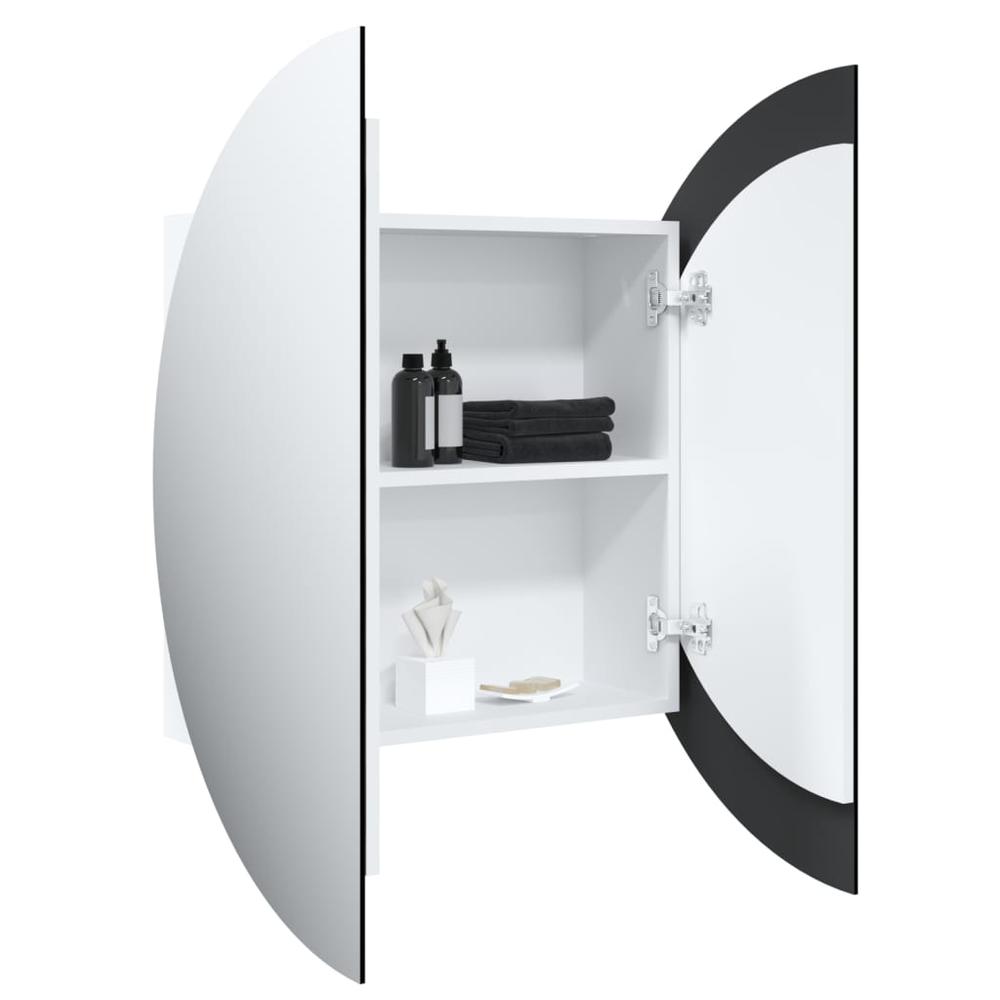 Bathroom Cabinet with Round Mirror&LED White 21.3"x21.3"x6.9". Picture 4