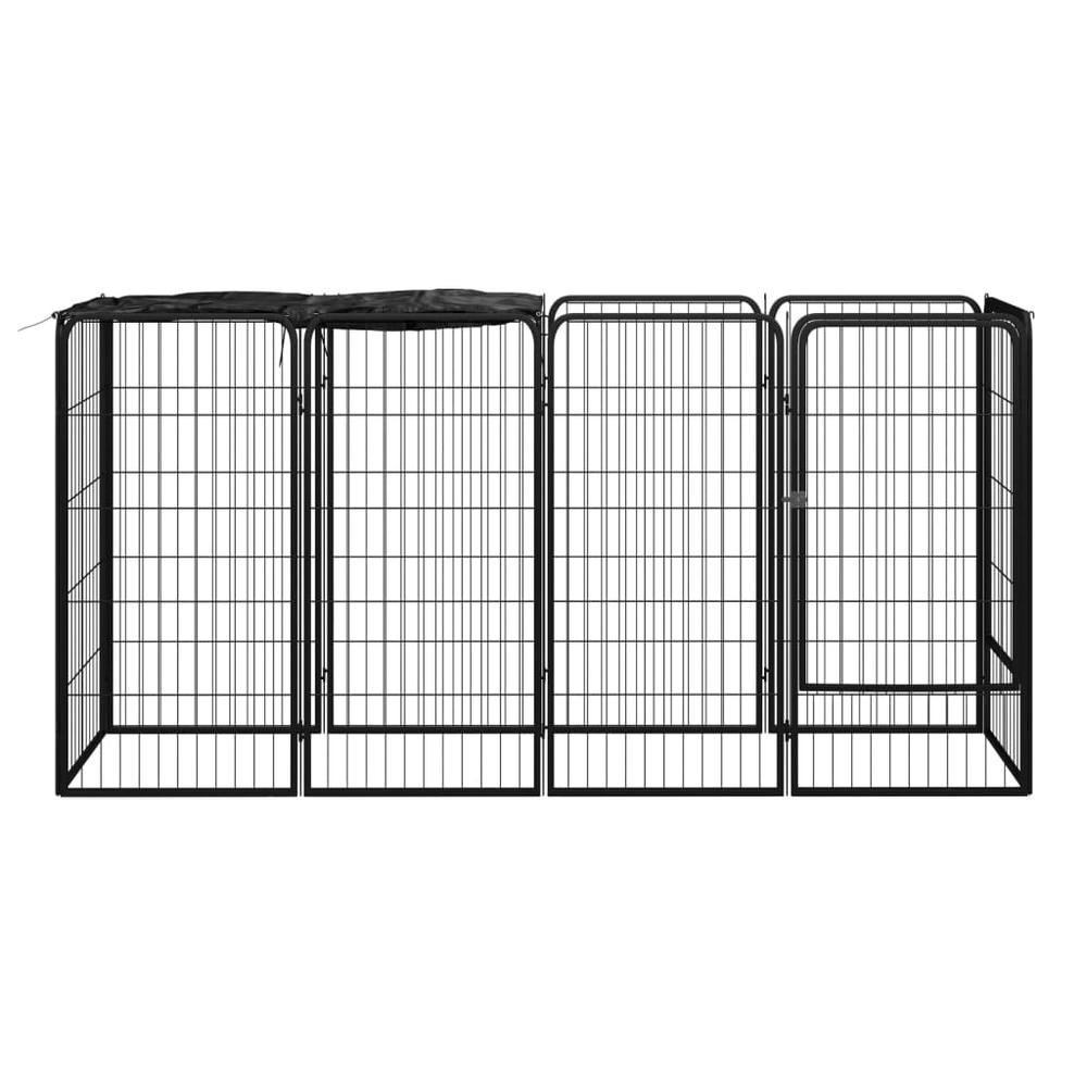10-Panel Dog Playpen Black 19.7"x39.4" Powder-coated Steel. Picture 1