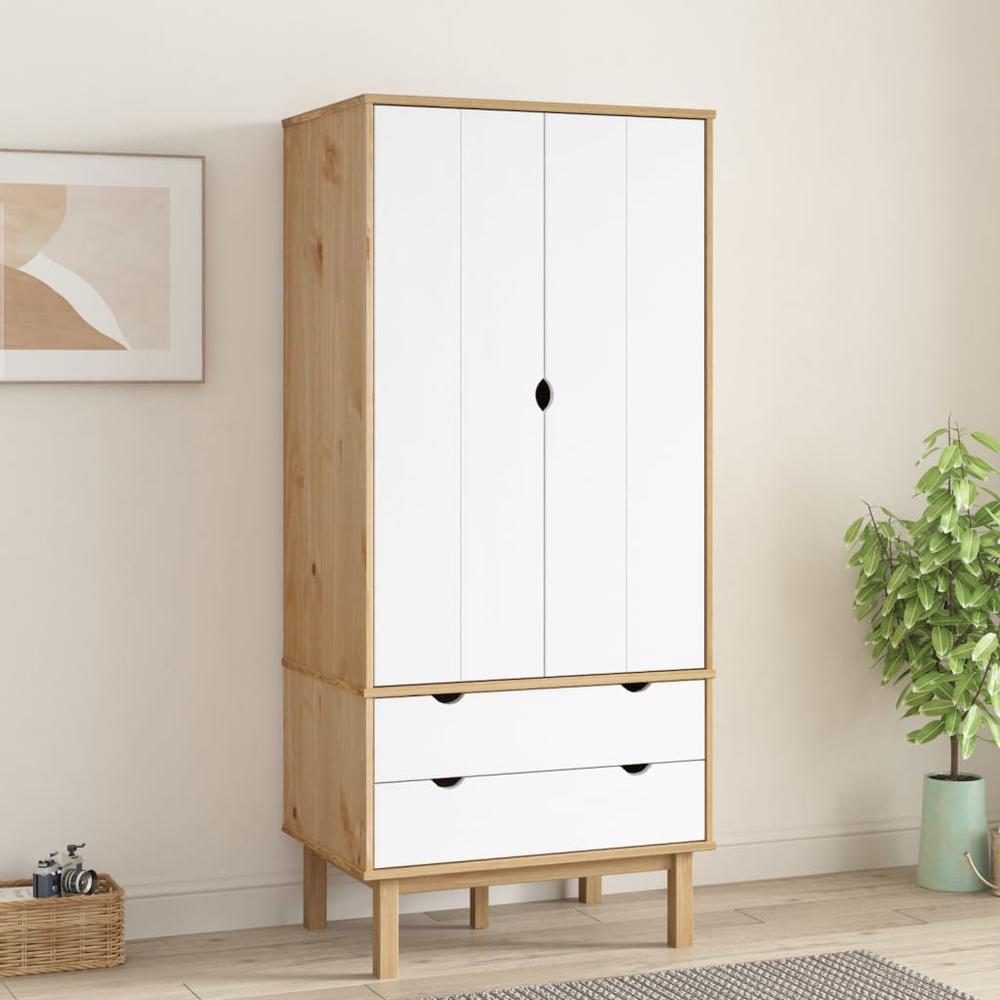 Wardrobe OTTA Brown and White 30.1"x20.9"x67.7" Solid Wood Pine. Picture 7