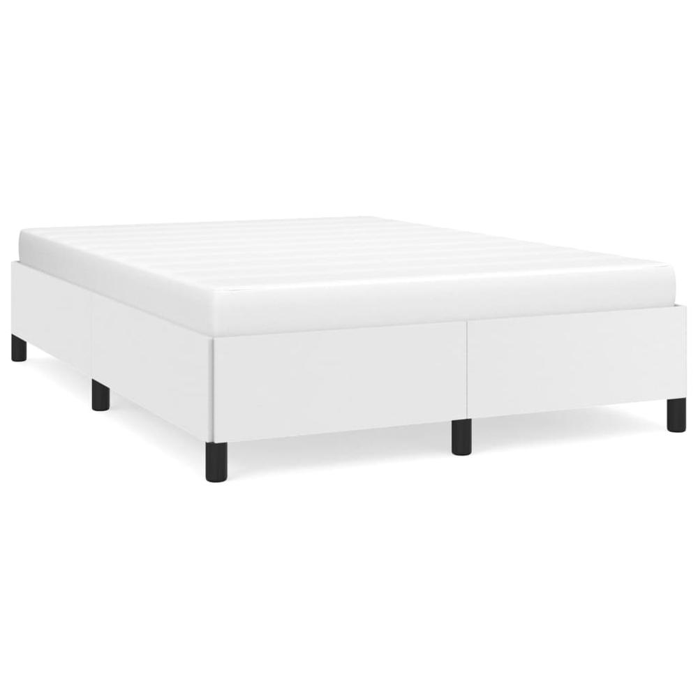 Bed Frame White 59.8"x79.9" Queen Faux Leather. Picture 1