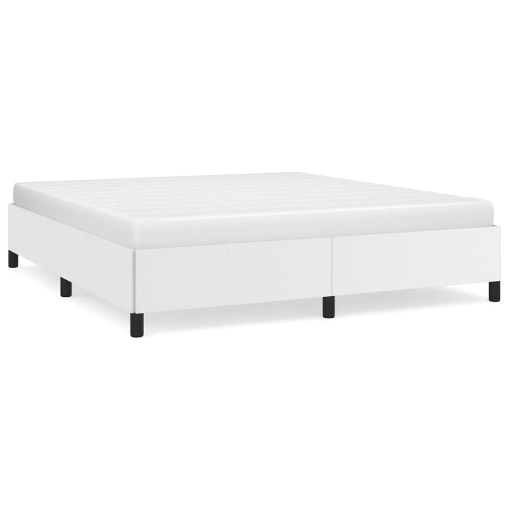 Bed Frame White 76"x79.9" King Faux Leather. Picture 1