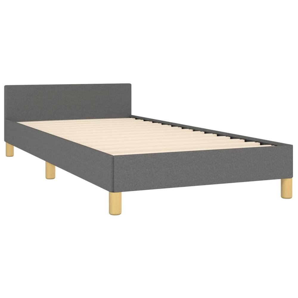 Bed Frame with Headboard Dark Gray 39.4"x74.8" Twin Fabric. Picture 3