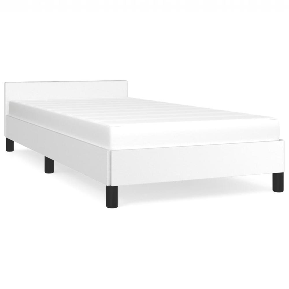 Bed Frame with Headboard White 39.4"x74.8" Twin Faux Leather. Picture 1