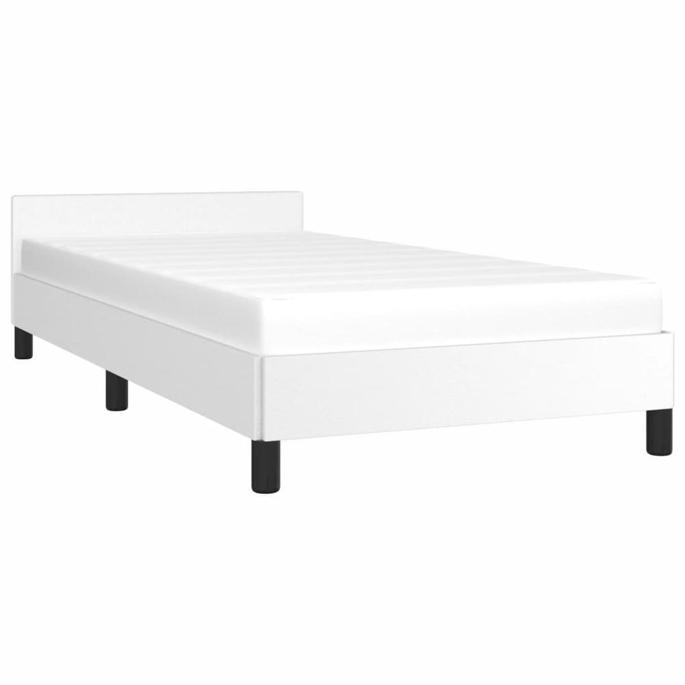 Bed Frame with Headboard White 39.4"x74.8" Twin Faux Leather. Picture 2