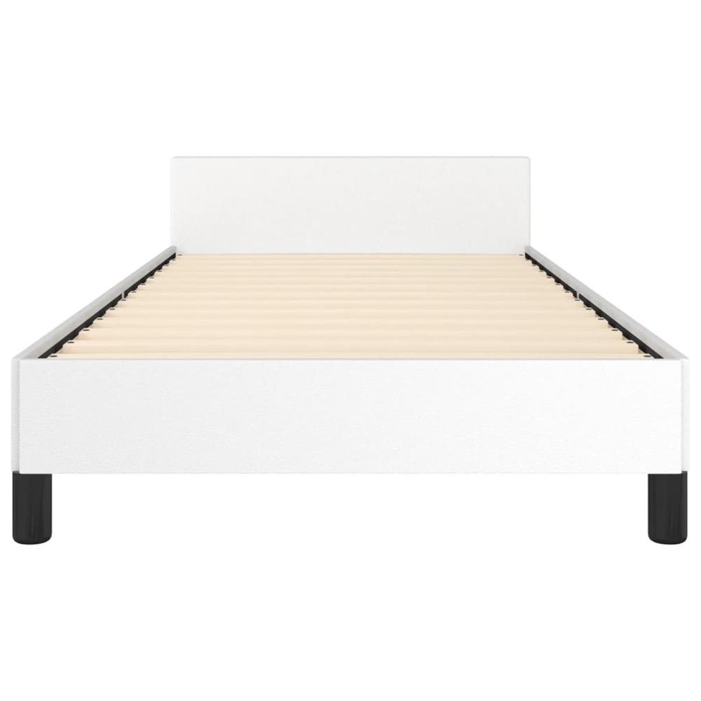 Bed Frame with Headboard White 39.4"x74.8" Twin Faux Leather. Picture 4