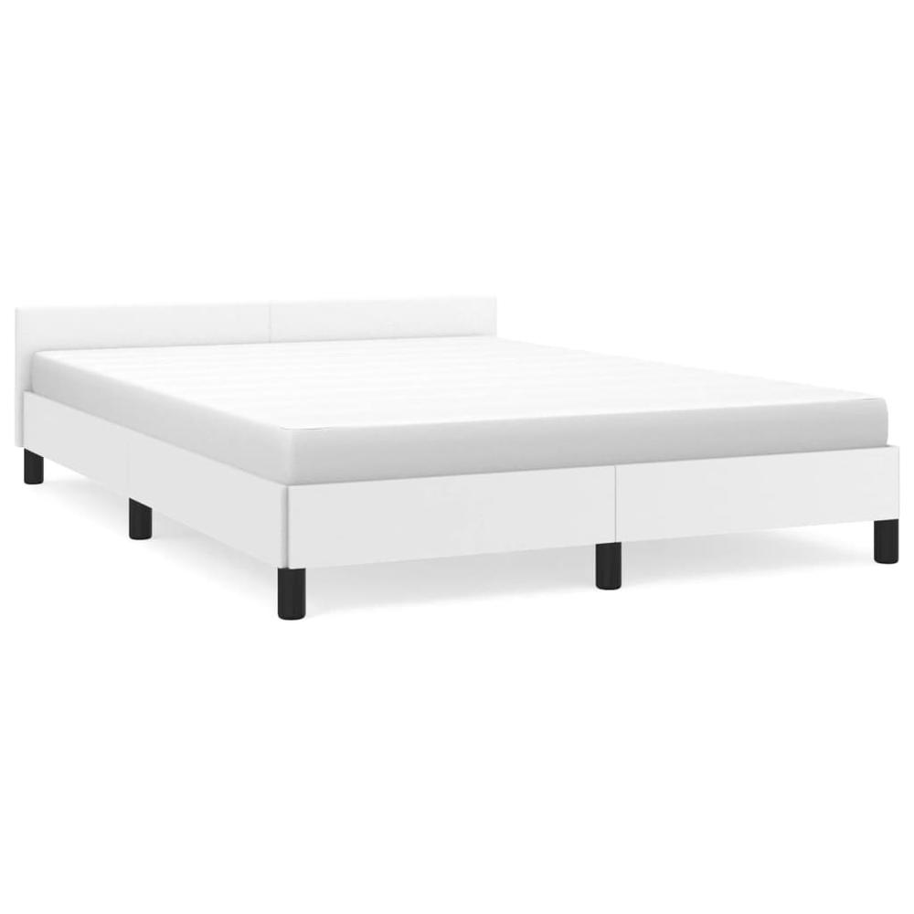 Bed Frame with Headboard White 53.9"x74.8" Full Faux Leather. Picture 1