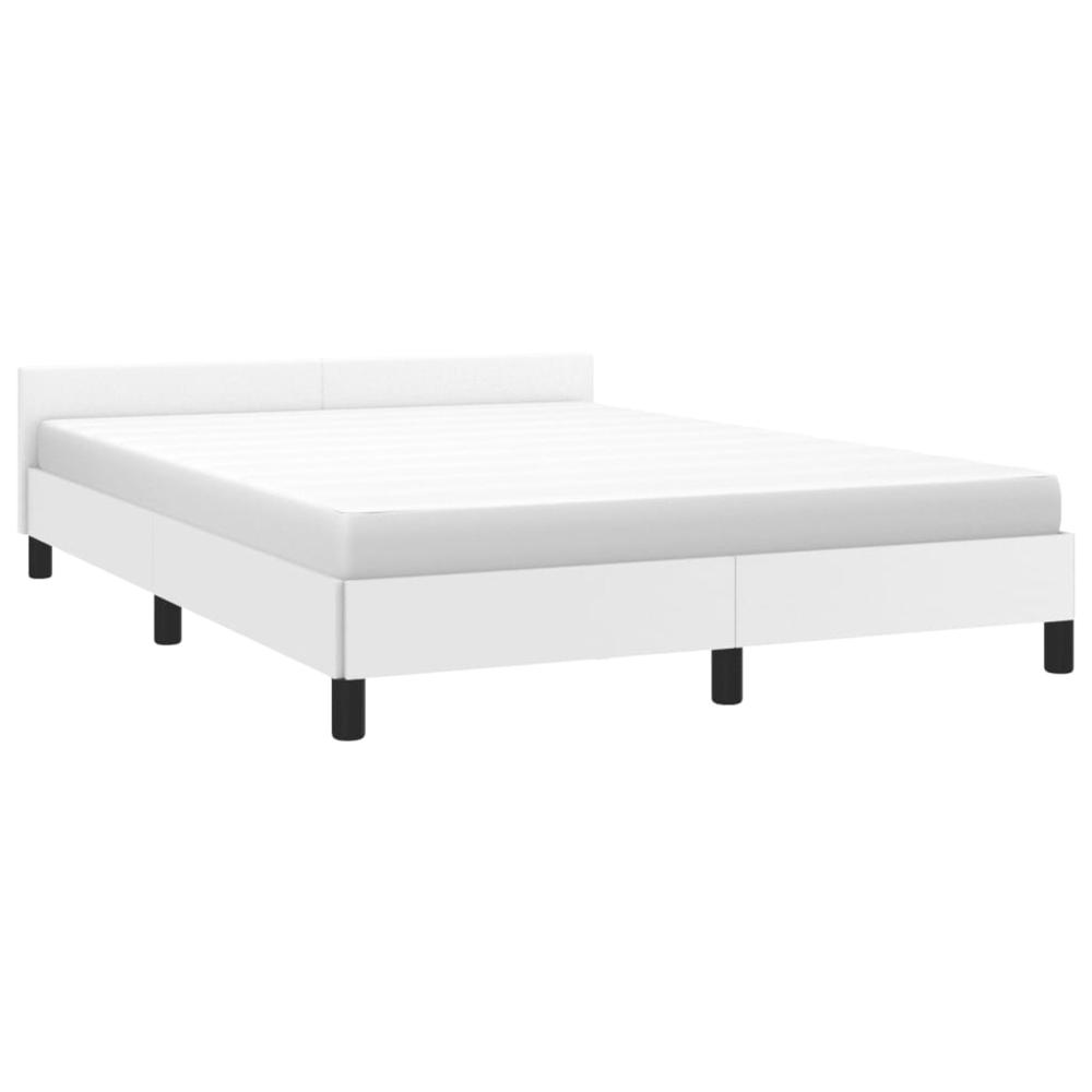 Bed Frame with Headboard White 53.9"x74.8" Full Faux Leather. Picture 2