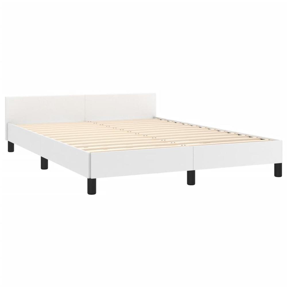 Bed Frame with Headboard White 53.9"x74.8" Full Faux Leather. Picture 3