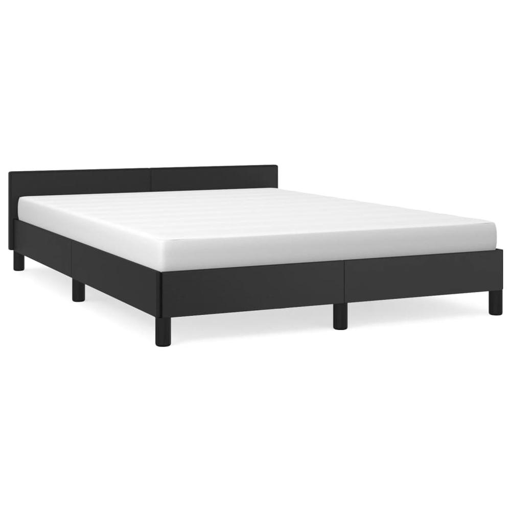 Bed Frame with Headboard Black 59.8"x79.9" Queen Faux Leather. Picture 1