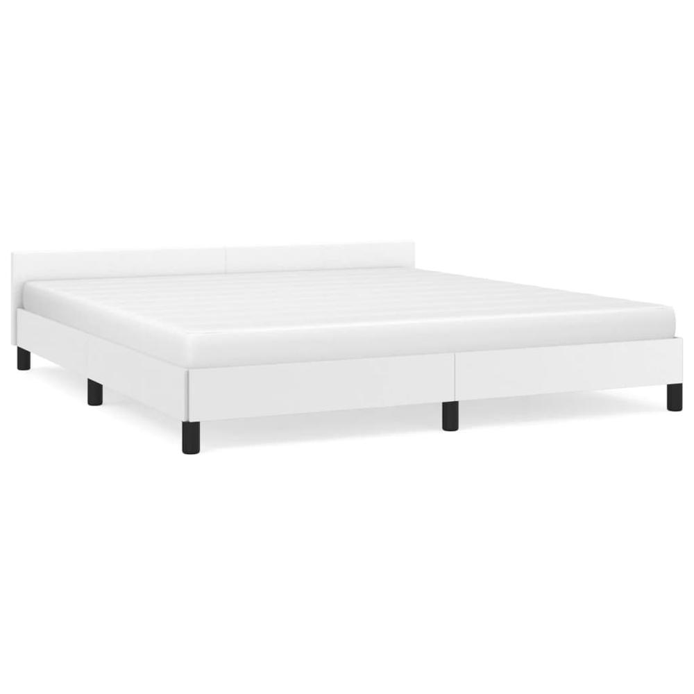 Bed Frame with Headboard White 76"x79.9" King Faux Leather. Picture 1