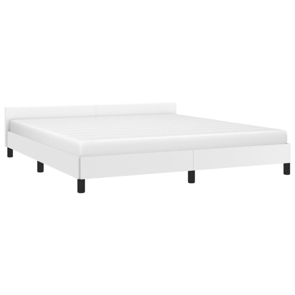 Bed Frame with Headboard White 76"x79.9" King Faux Leather. Picture 2