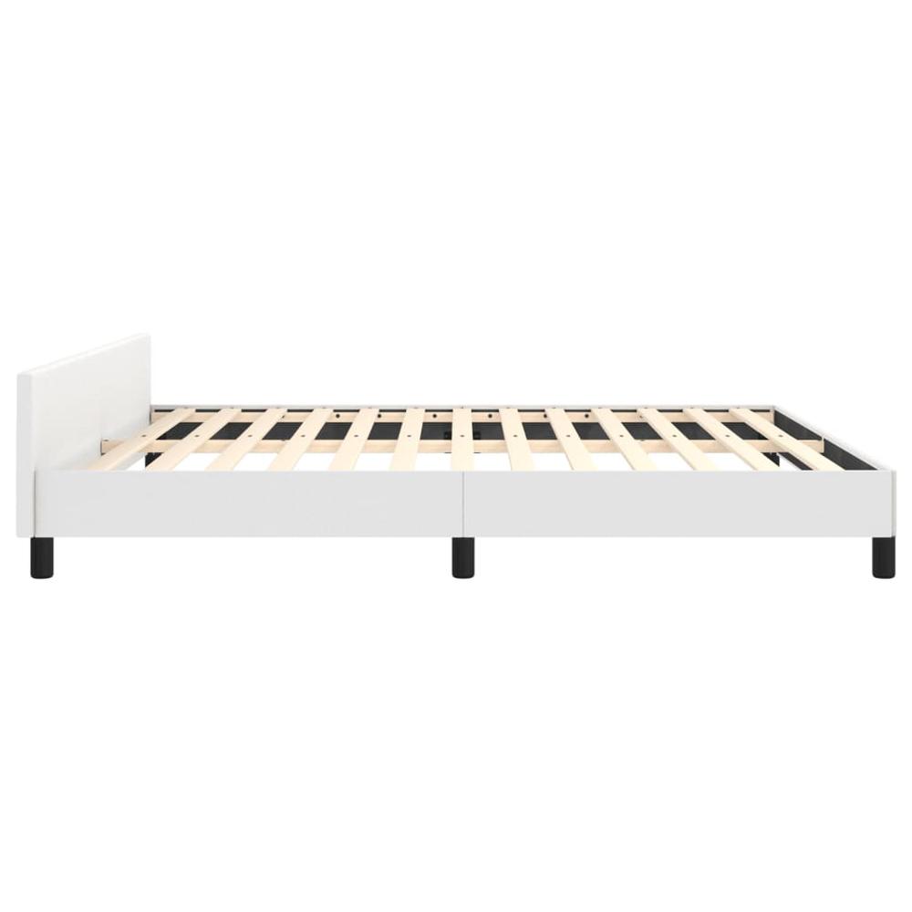 Bed Frame with Headboard White 76"x79.9" King Faux Leather. Picture 5