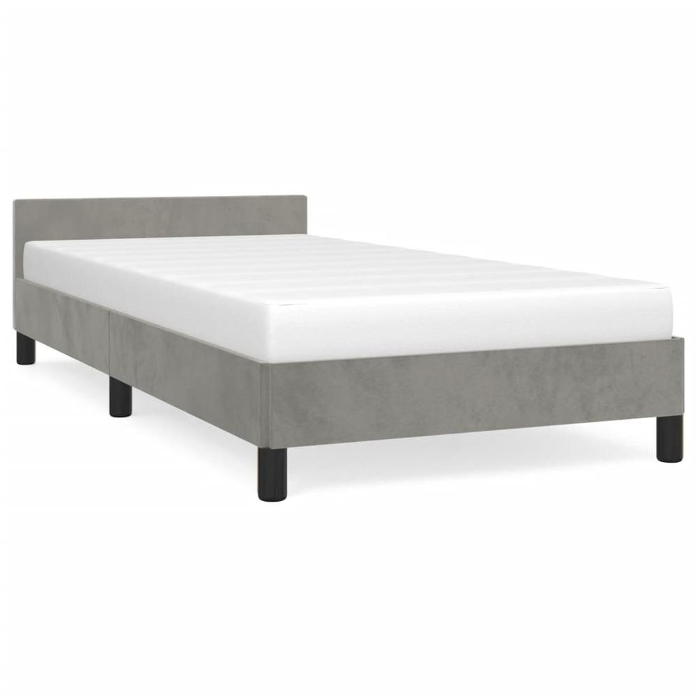 Bed Frame with Headboard Light Gray 39.4"x74.8" Twin Velvet. Picture 1