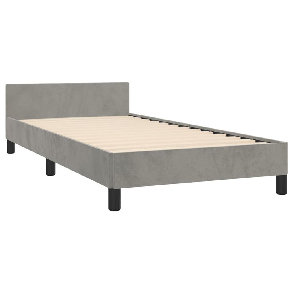 Bed Frame with Headboard Light Gray 39.4"x74.8" Twin Velvet. Picture 3