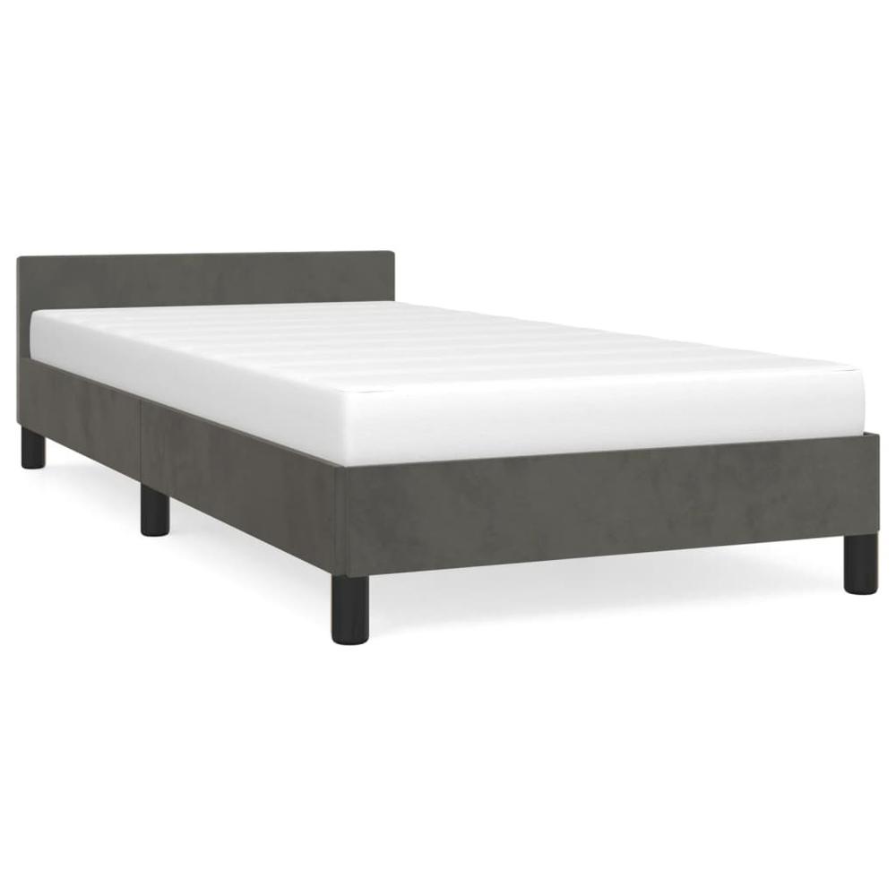 Bed Frame with Headboard Dark Gray 39.4"x74.8" Twin Velvet. Picture 1