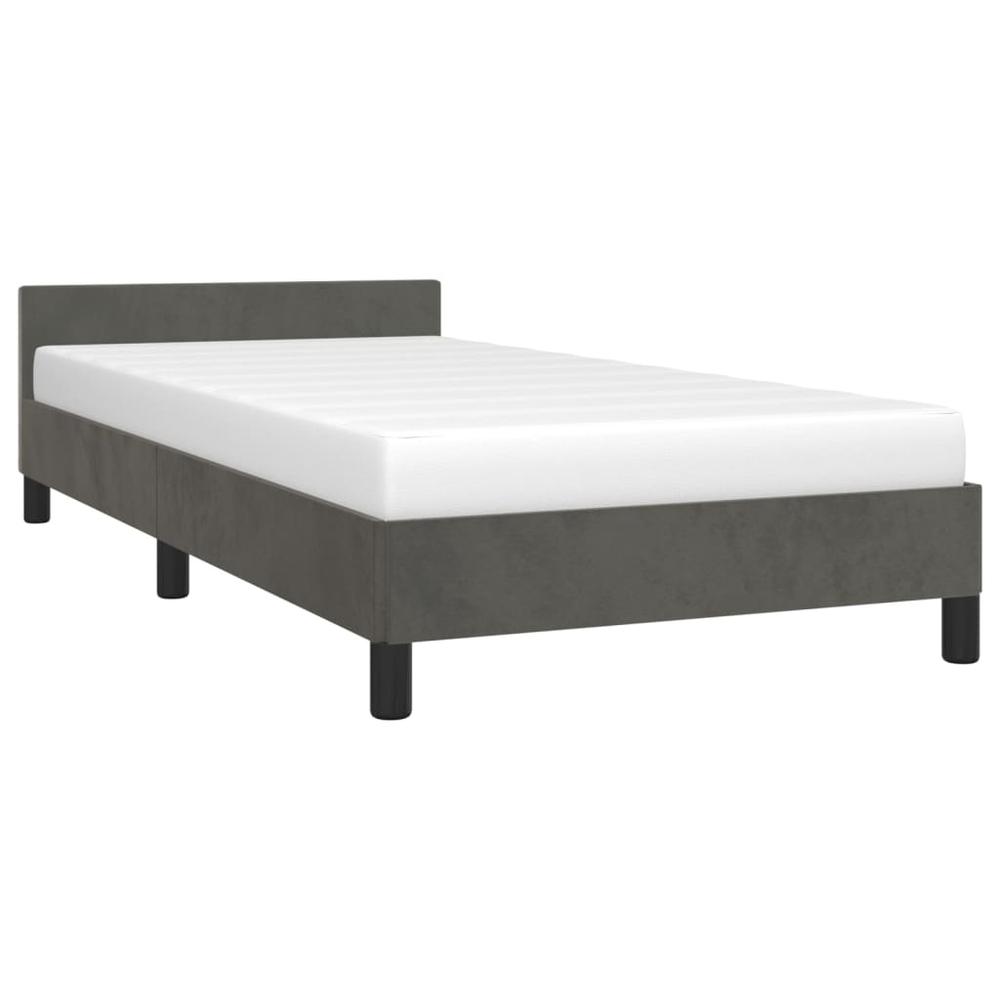 Bed Frame with Headboard Dark Gray 39.4"x74.8" Twin Velvet. Picture 2