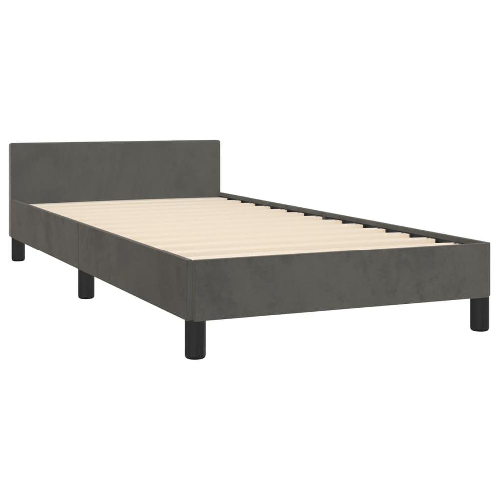 Bed Frame with Headboard Dark Gray 39.4"x74.8" Twin Velvet. Picture 3