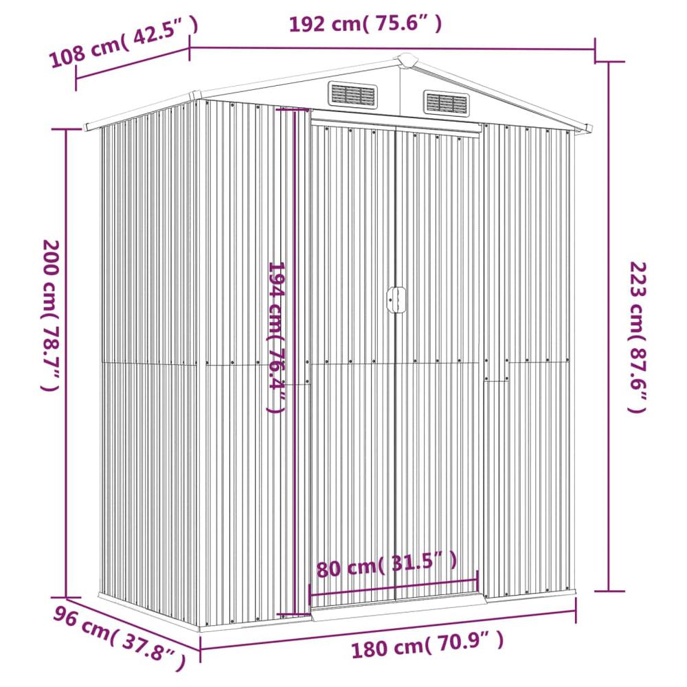 Garden Shed Green 75.6"x42.5"x87.8" Galvanized Steel. Picture 7